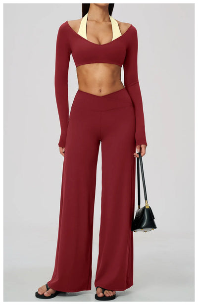 Spark Women's 2-in-1 Halter Long Sleeve Yoga Crop Top ZC2588