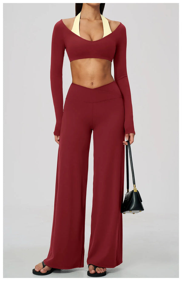 Spark Women's 2-in-1 Halter Long Sleeve Yoga Crop Top ZC2588