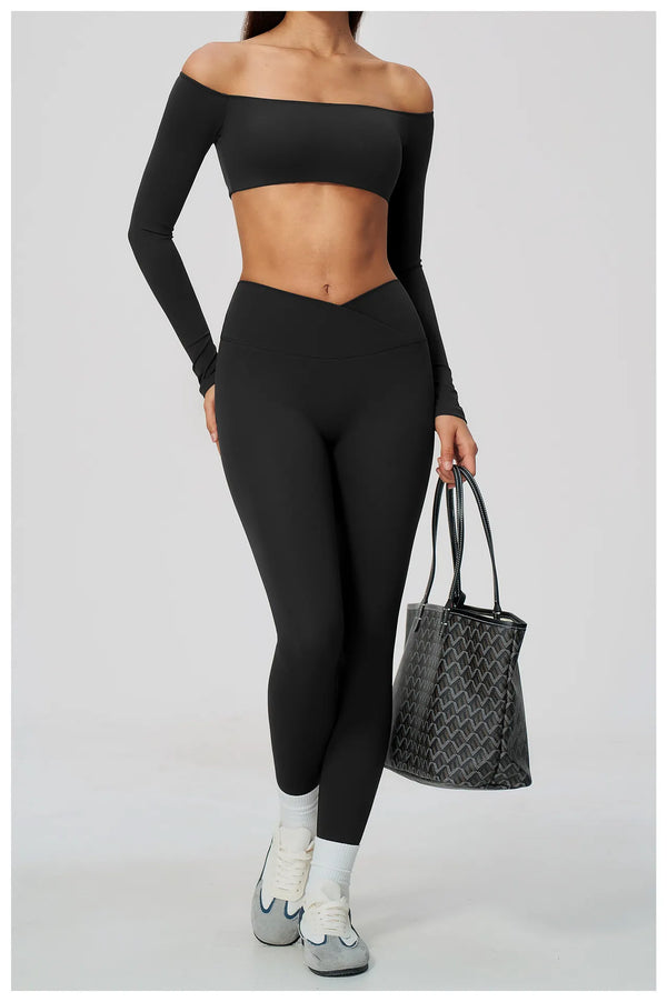 Spark Women's Off-the-shoulder Long Sleeve Yoga Crop Top ZC2588