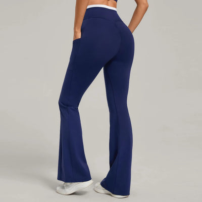 SPARK Color Block Cross Waist Yoga Flared Pants TF25129