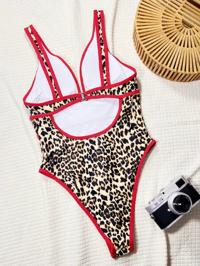 SPARK Leopard Print Deep V One Piece Swimsuit CHUSG270WX