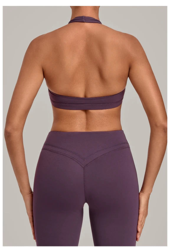 SPARK Women's Bare-feel Halter Neck Open Back Yoga Workout Bra QS5423