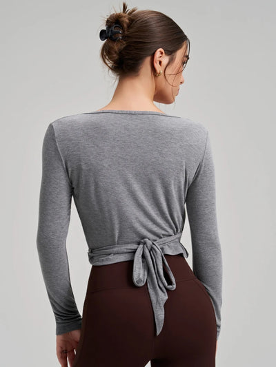 SPARK Chic Long Sleeve Wrap Tie Yoga Top RQ7418
