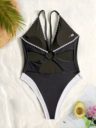 SPARK Deep V Sexy Black Swimsuit CS6772