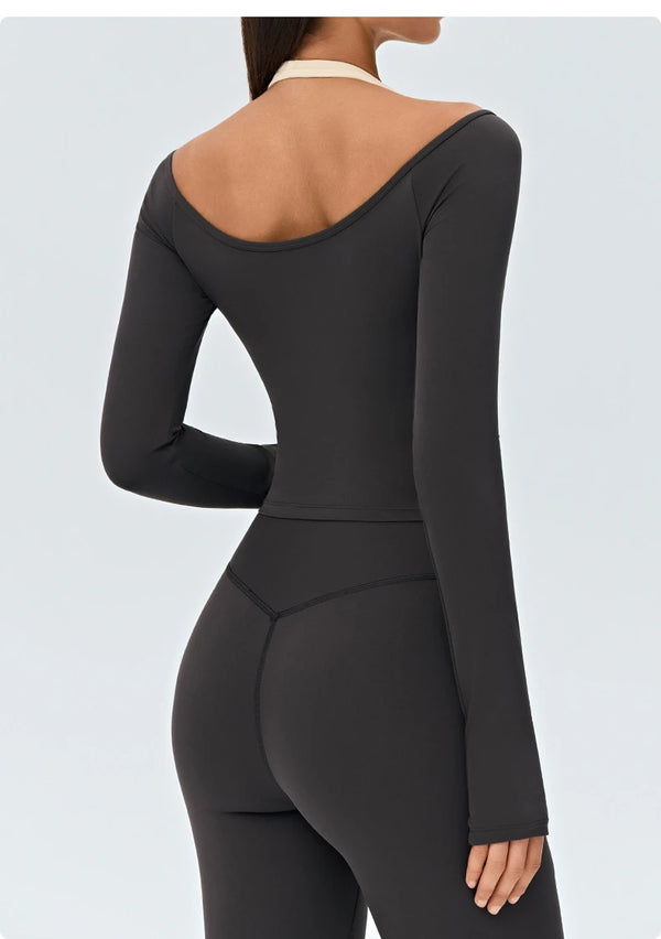 SPARK Women's Cross Ruched V-Neck Long-Sleeve Yoga Top DS526059
