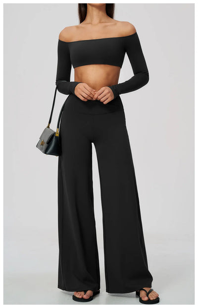 Spark Women's Off-the-shoulder Long Sleeve Yoga Crop Top ZC2588