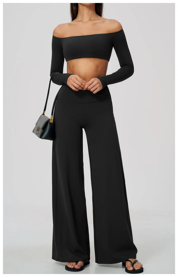 Spark Women's Off-the-shoulder Long Sleeve Yoga Crop Top ZC2588
