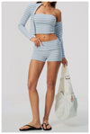 SPARK Women's Striped Fold-Over Waist Yoga Shorts ZC4556