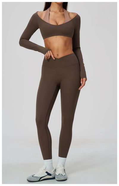 Spark Women's 2-in-1 Halter Long Sleeve Yoga Crop Top ZC2588
