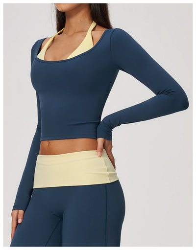 SPARK Women’s Color Block Halter Yoga Long Sleeve Top ZC2585