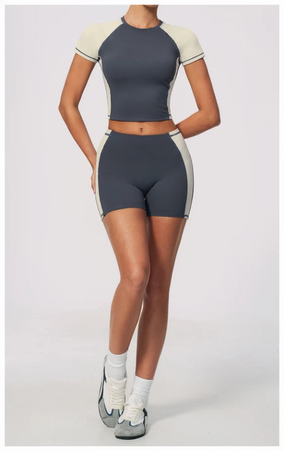 SPARK High Waist Color Block Peach Lift Butt Yoga Shorts ZC2567