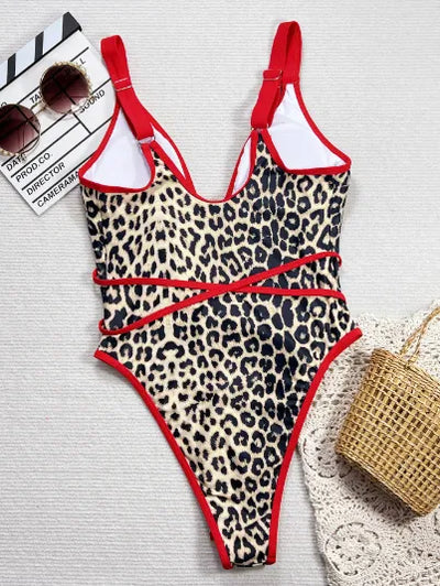 SPARK Leopard Print Cross One Piece Swimsuit CHUS136