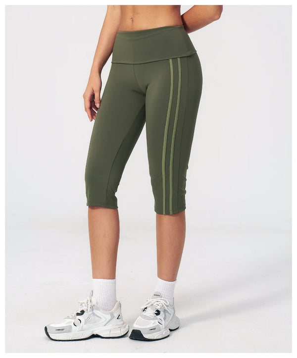 SPARK Women's Contrast Color Foldable Waist Capris Pants For Women ZC3588