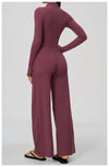 SPARK Women’s Half-Zip Long Sleeve Yoga Jumpsuit | Wide-Leg Workout One-Piece ZC5114