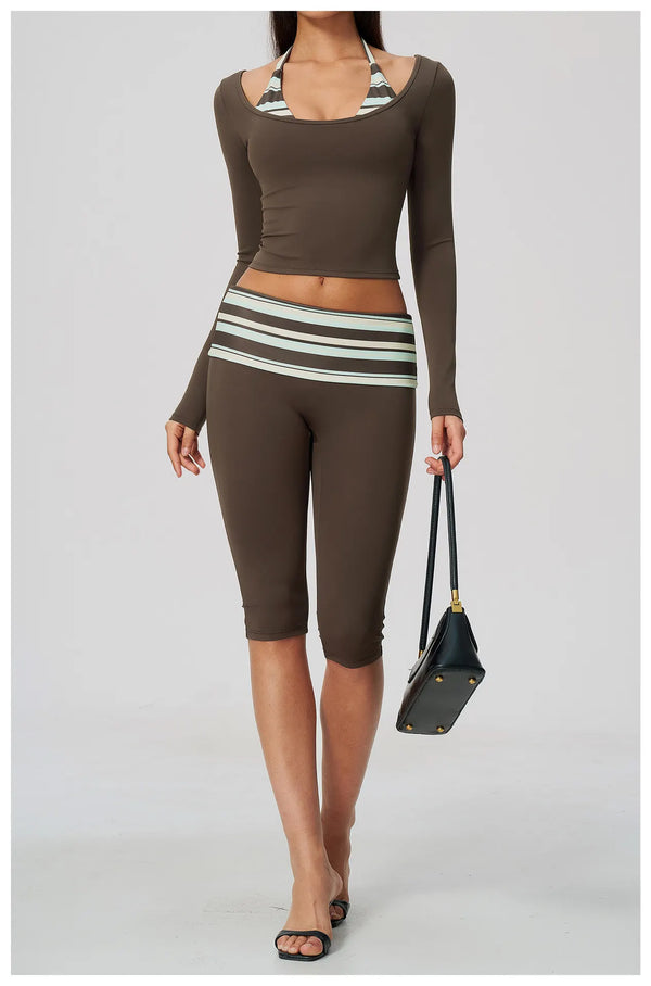 SPARK Women’s Color Block Stripe Yoga Long Sleeve Top ZC4549