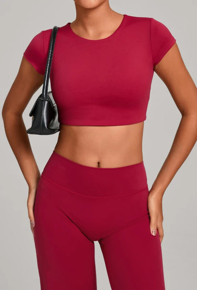 SPARK Women's Hollow Back Crop Yoga Short-Sleeve QS2590