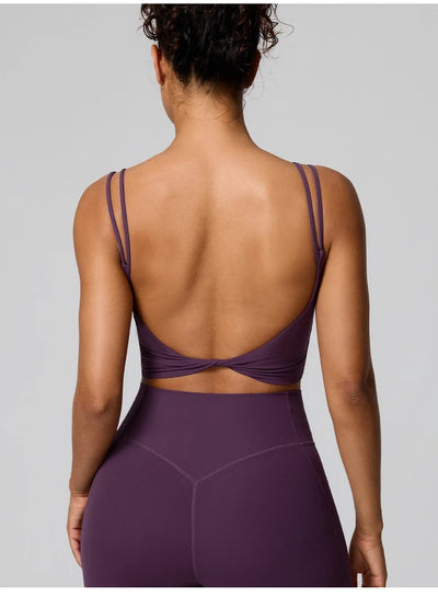 SPARK Women's Sexy Twist Knot Back Double-Strap Sports Bra FYD246