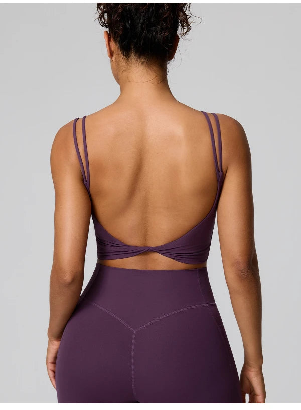SPARK Women's Sexy Twist Knot Back Double-Strap Sports Bra FYD246