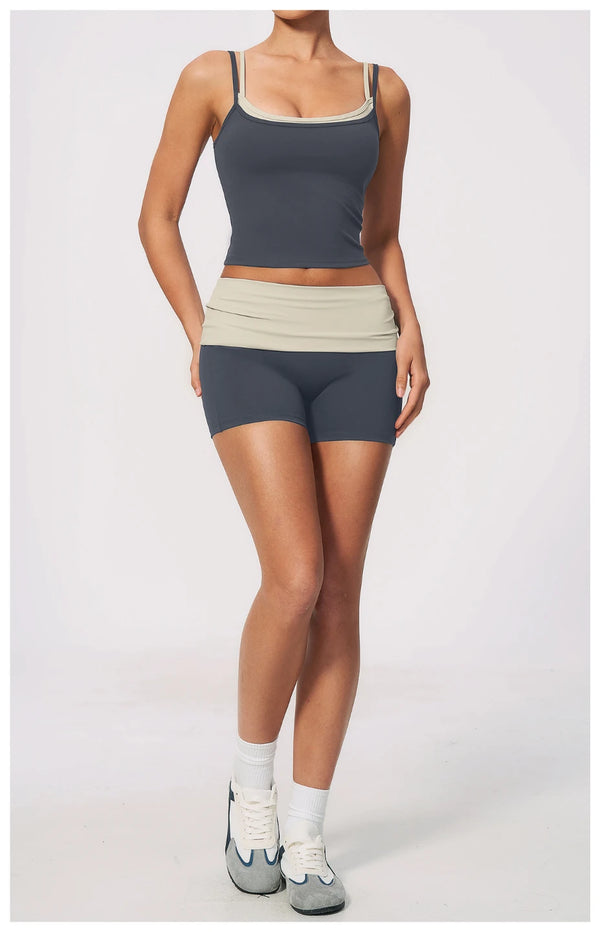 SPARK Women's Fold-Over Waist Naked-Feel Yoga Shorts ZC2570