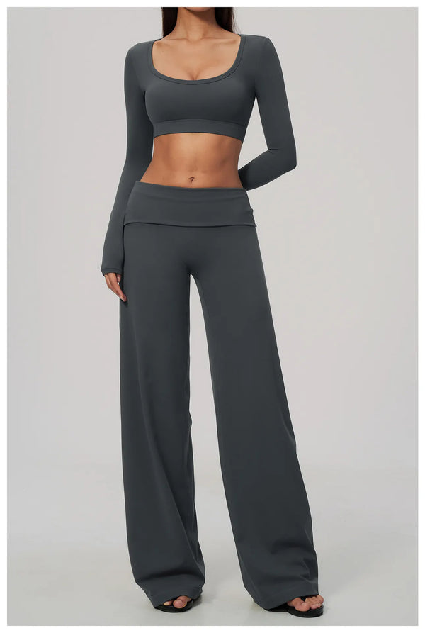 SPARK Women's U-Neck Long-Sleeve Crop Yoga Top ZC9599