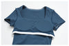 SPARK Contrast Color Square Neck Slim Yoga Workout Short Sleeve ZC2036