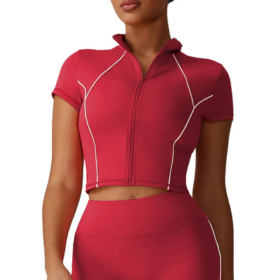 SPARK New Style Stand Collar Slim Zipper Sports Short Sleeve YG2535