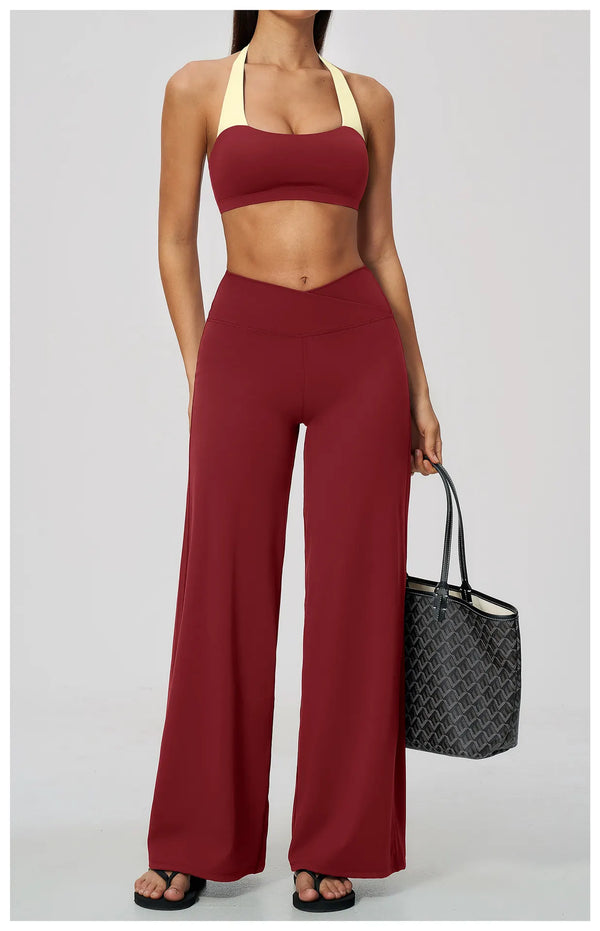 SPARK Women's Naked-Feel Cross Waist Yoga Wide Leg Pants ZC2588