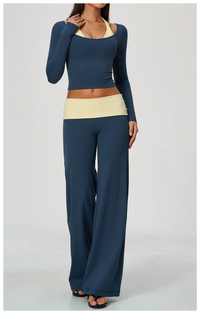 SPARK Women’s Color Block Halter Yoga Long Sleeve Top ZC2585