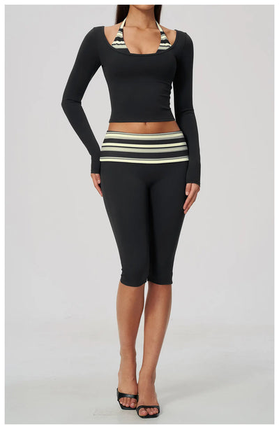 SPARK Women’s Color Block Stripe Yoga Long Sleeve Top ZC4549