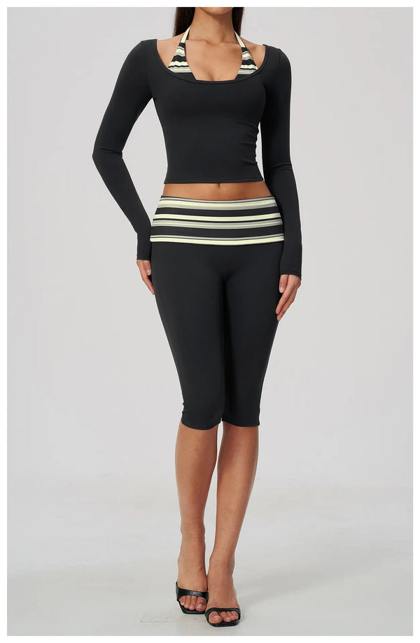 SPARK Women’s Color Block Stripe Yoga Long Sleeve Top ZC4549