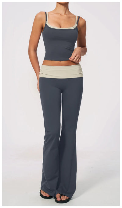 SPARK Women's Contrast Color Fake Two-Layer Yoga Tank Top ZC2570