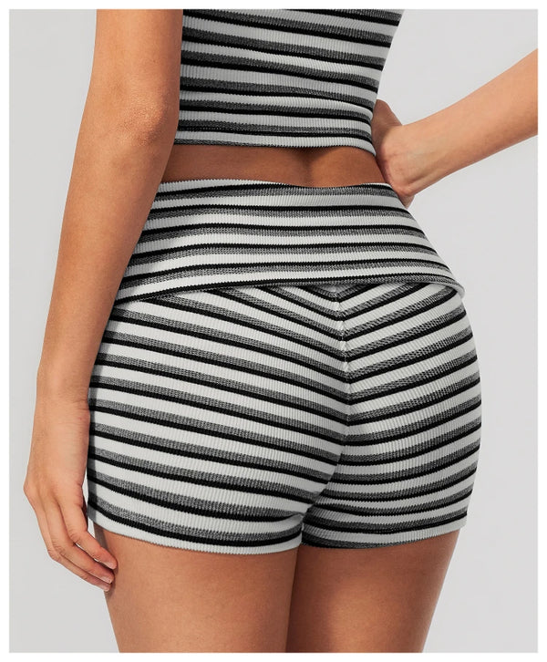 SPARK Women's Striped Fold-Over Waist Yoga Shorts ZC4556
