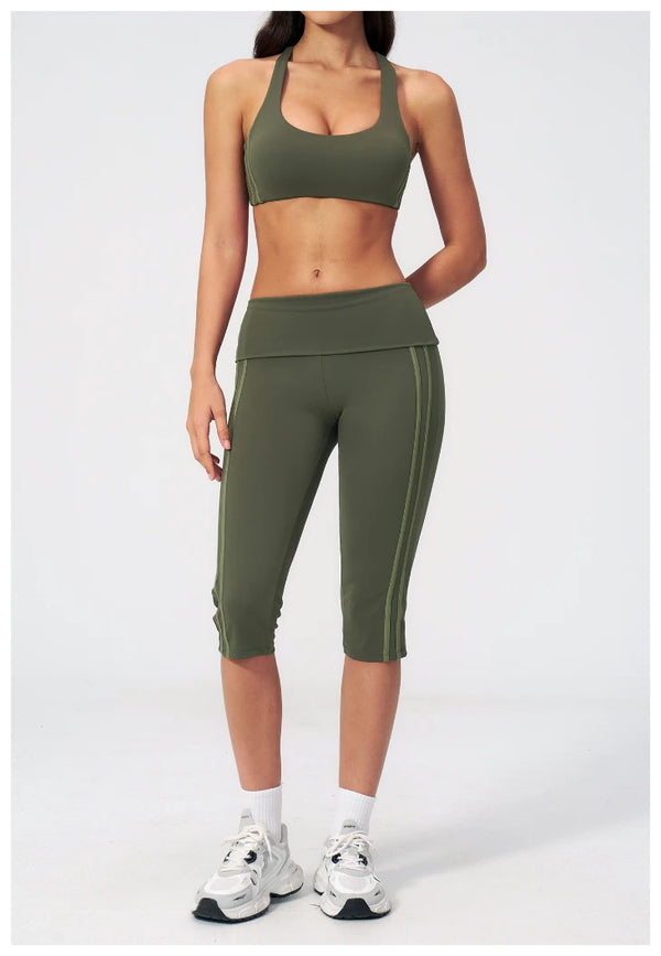 SPARK Women's Contrast Color Foldable Waist Capris Pants For Women ZC3588