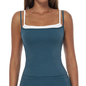 SPARK Fake Two-Piece Square Neck Yoga Tank Top ZC3092