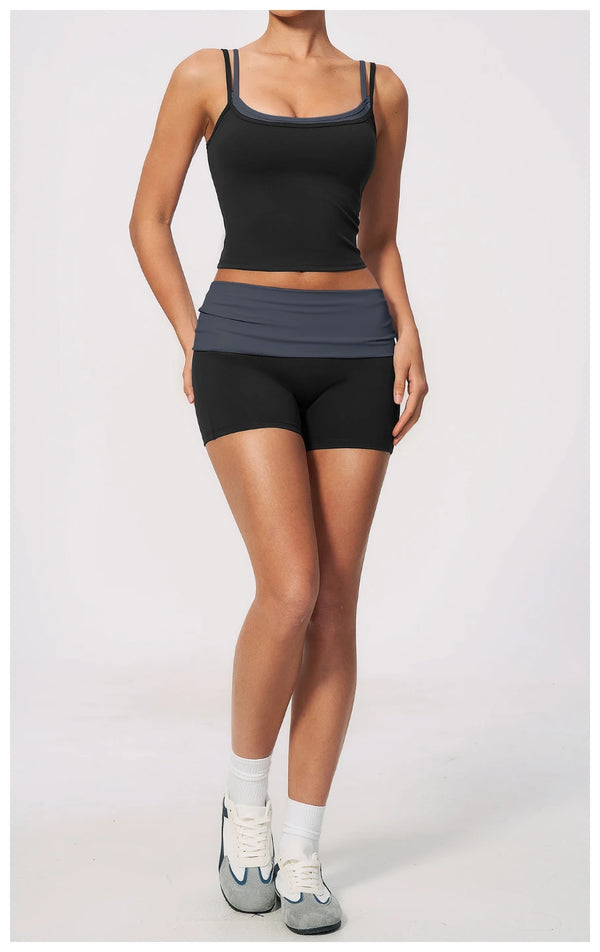 SPARK Women's Fold-Over Waist Naked-Feel Yoga Shorts ZC2570
