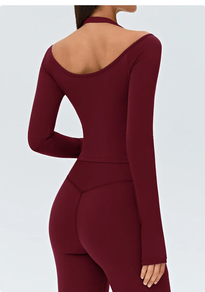 SPARK Women's Cross Ruched V-Neck Long-Sleeve Yoga Top DS526059