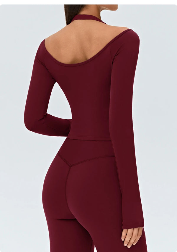 SPARK Women's Cross Ruched V-Neck Long-Sleeve Yoga Top DS526059