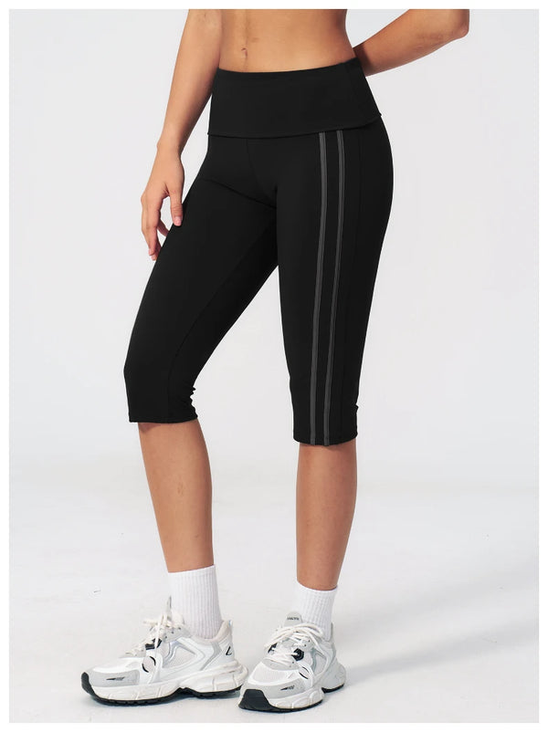SPARK Women's Contrast Color Foldable Waist Capris Pants For Women ZC3588