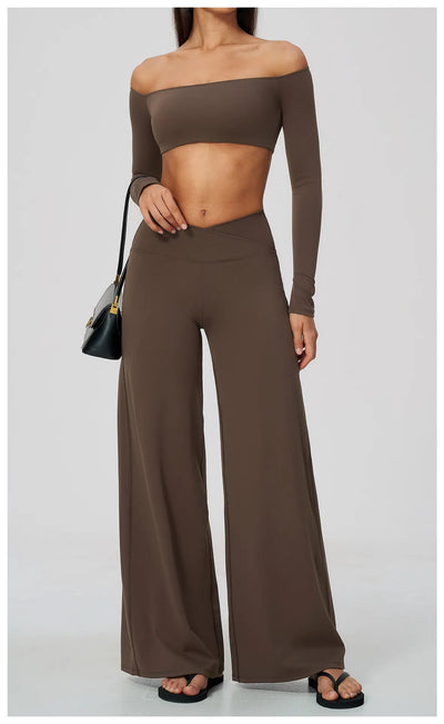 SPARK Women's Naked-Feel Cross Waist Yoga Wide Leg Pants ZC2588