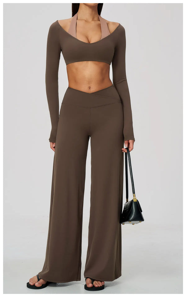 Spark Women's 2-in-1 Halter Long Sleeve Yoga Crop Top ZC2588