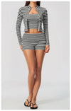 SPARK Women's Striped Fold-Over Waist Yoga Shorts ZC4556