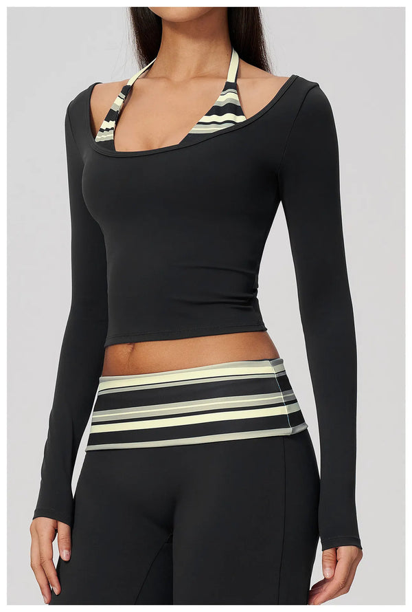 SPARK Women’s Color Block Stripe Yoga Long Sleeve Top ZC4549