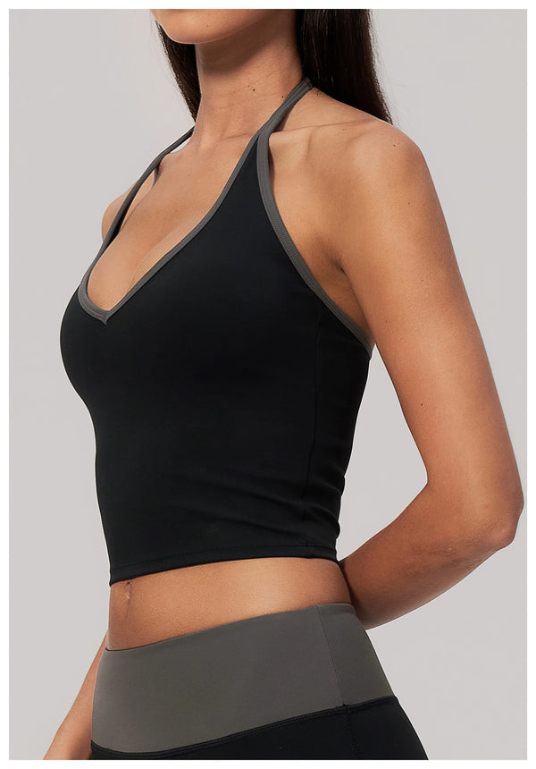 SPARK Color-block V-neck Halter Yoga Tank Top ZC9639