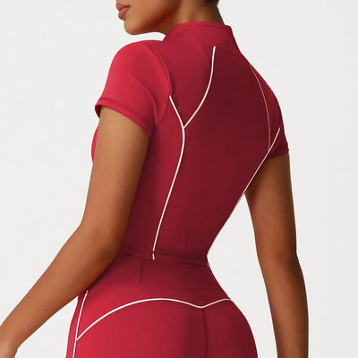 SPARK New Style Stand Collar Slim Zipper Sports Short Sleeve YG2535