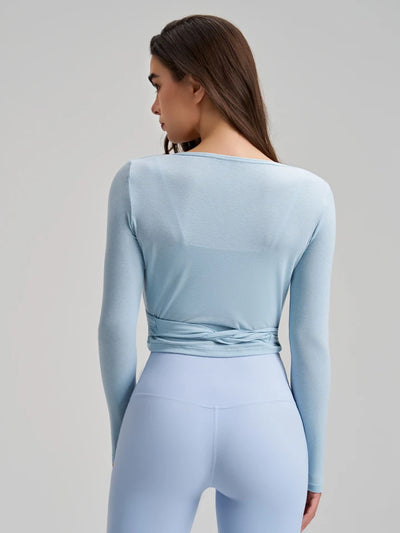 SPARK Chic Long Sleeve Wrap Tie Yoga Top RQ7418