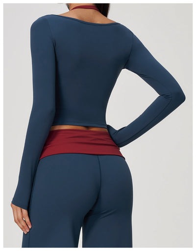 SPARK Women’s Color Block Halter Yoga Long Sleeve Top ZC2585