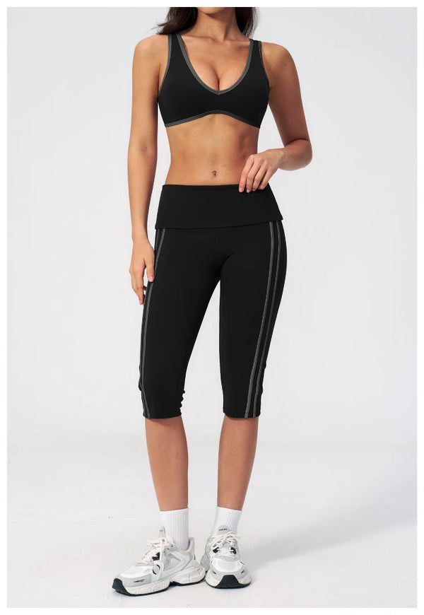 SPARK Women's Contrast Color Foldable Waist Capris Pants For Women ZC3588
