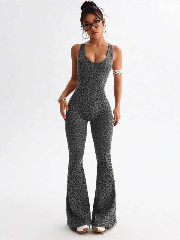 SPARK Leopard Print Criss-cross Back Seamless Yoga Jumpsuit ZJ315