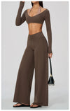 SPARK Women's Naked-Feel Cross Waist Yoga Wide Leg Pants ZC2588
