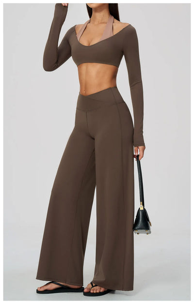 SPARK Women's Naked-Feel Cross Waist Yoga Wide Leg Pants ZC2588